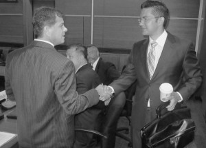 Pierre Poilievre, MP for Nepean-Carleton, welcomes Greg Tarasco to Transportation Committee.