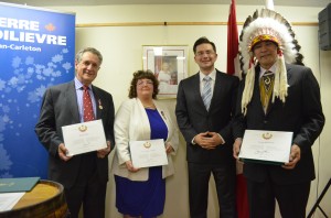 queen-jubilee-dec-2012 L to R: Mr. Ronald Cohen, Mrs. Coreen Atkins-Sheldrick, MP Pierre Poilievre, Chief Kenny Blacksmith