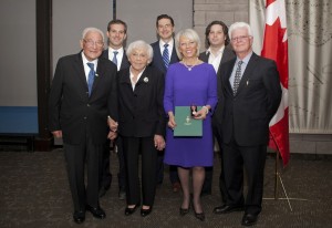 Pictured left to right: Stan Katz, Steven Farber, Libby Katz, Pierre Poilievre, Barbara Farber, Michael Farber, Len Farber