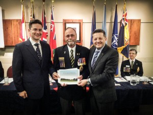 MP Pierre Poilievre, Barrhaven Legion President Ed Schelenz and RCMP Superintendent Greg Peters